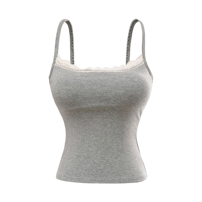 Padded Camisole Top with Delicate Lace Trim and Feminine Detail
