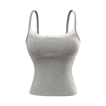 Padded Camisole Top with Delicate Lace Trim and Feminine Detail