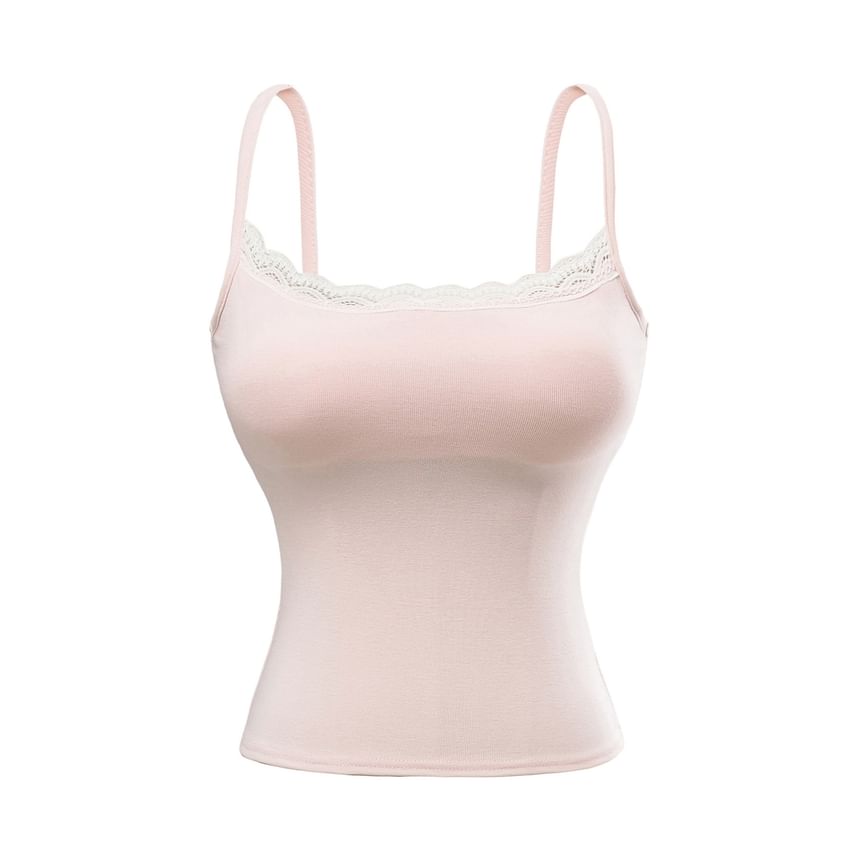 Padded Camisole Top with Delicate Lace Trim and Feminine Detail