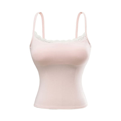 Padded Camisole Top with Delicate Lace Trim and Feminine Detail