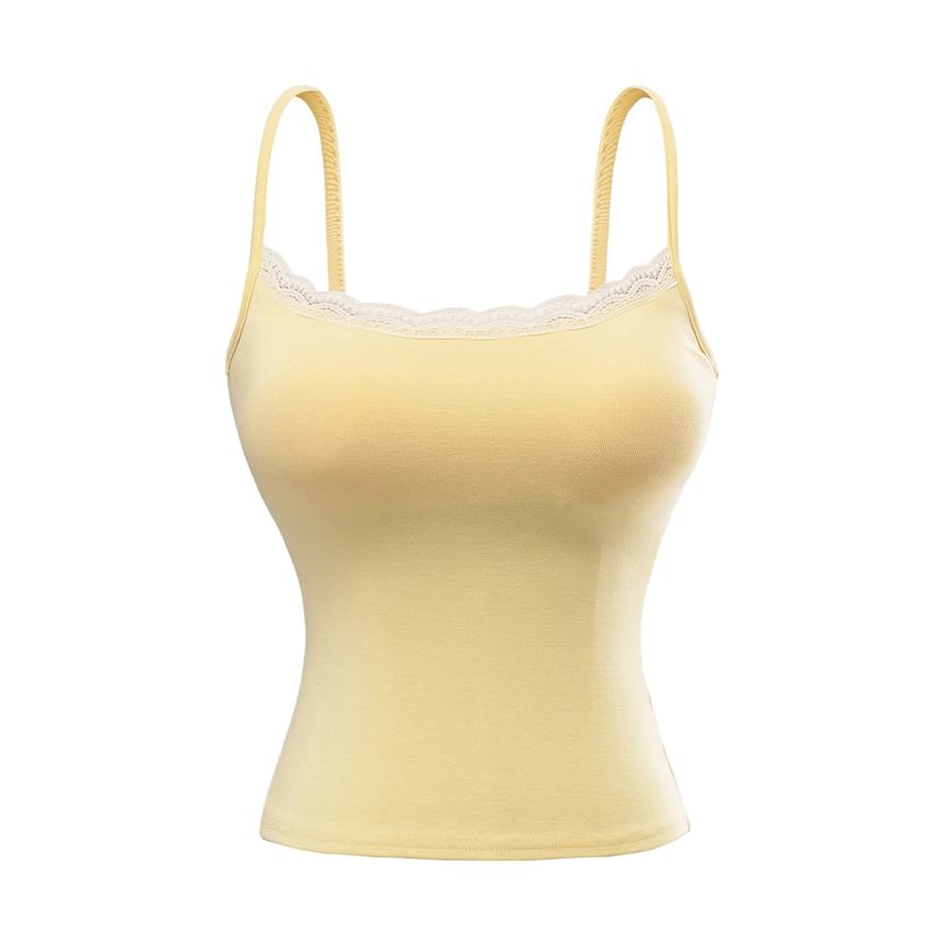 Padded Camisole Top with Delicate Lace Trim and Feminine Detail