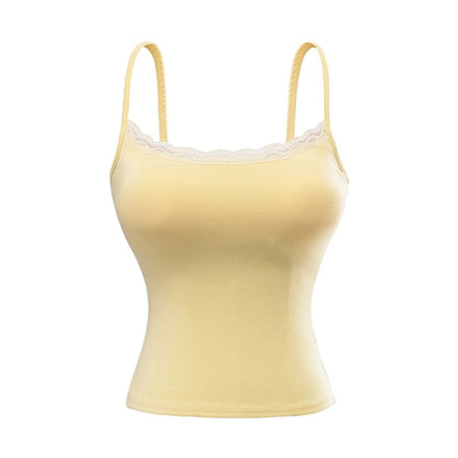 Padded Camisole Top with Delicate Lace Trim and Feminine Detail