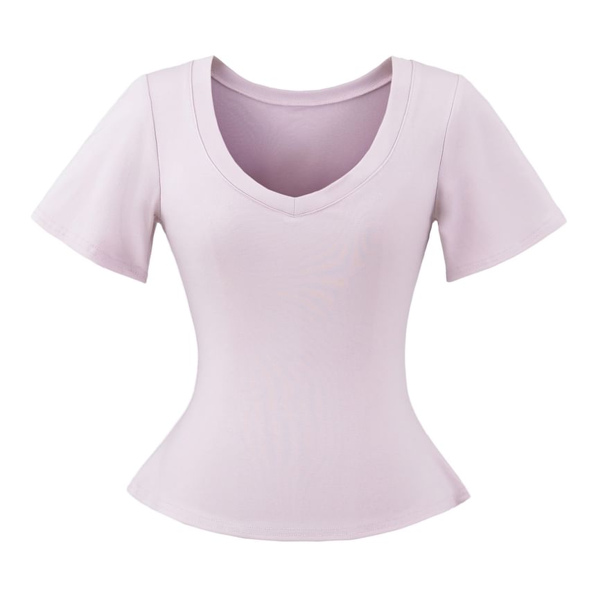 Plain Tee with Short Sleeves and Classic V-Neckline Cut