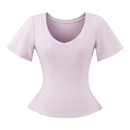 Plain Tee with Short Sleeves and Classic V-Neckline Cut