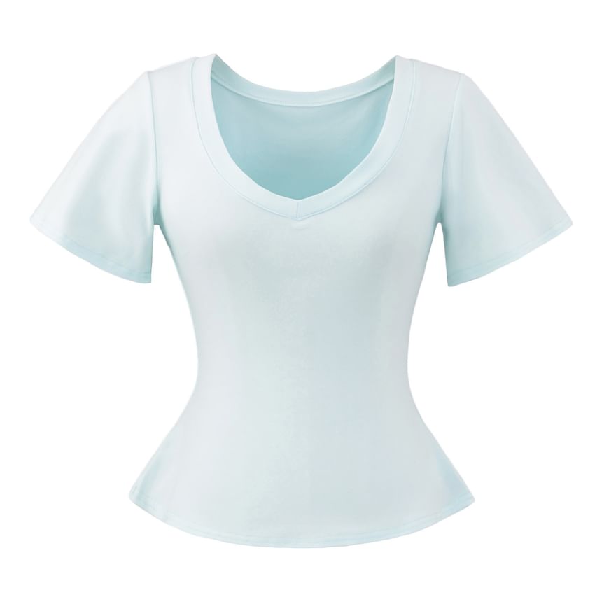 Plain Tee with Short Sleeves and Classic V-Neckline Cut
