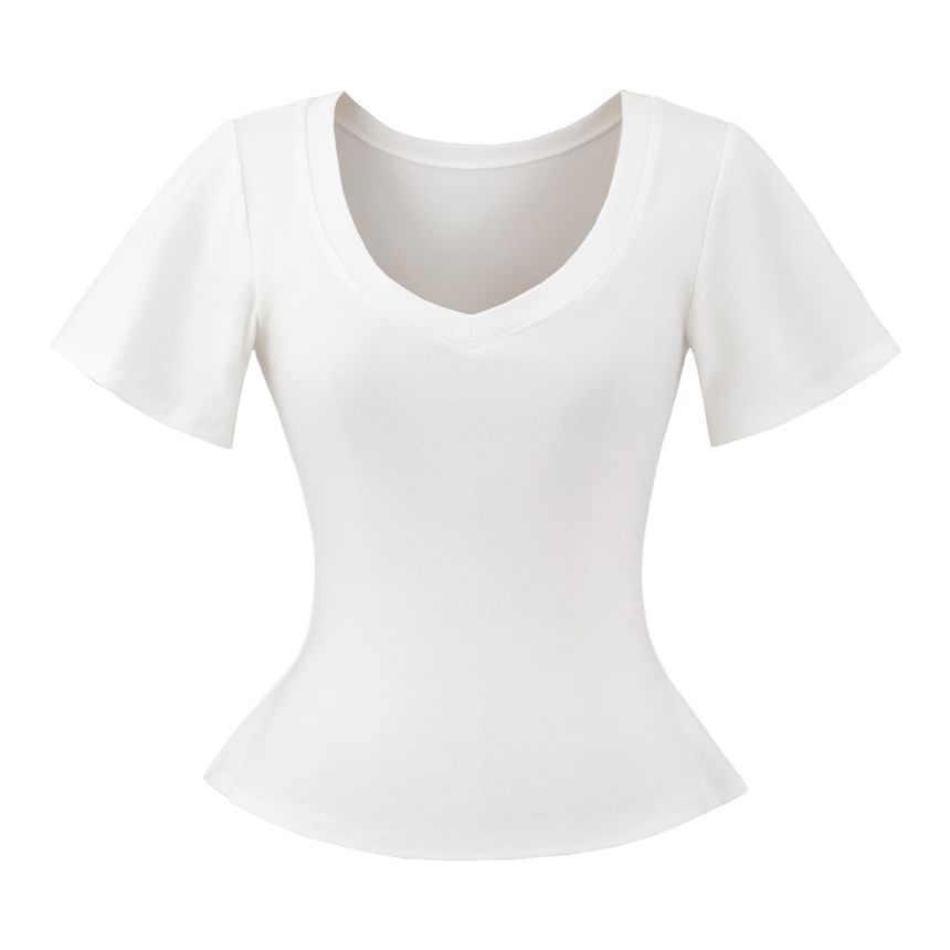 Plain Tee with Short Sleeves and Classic V-Neckline Cut