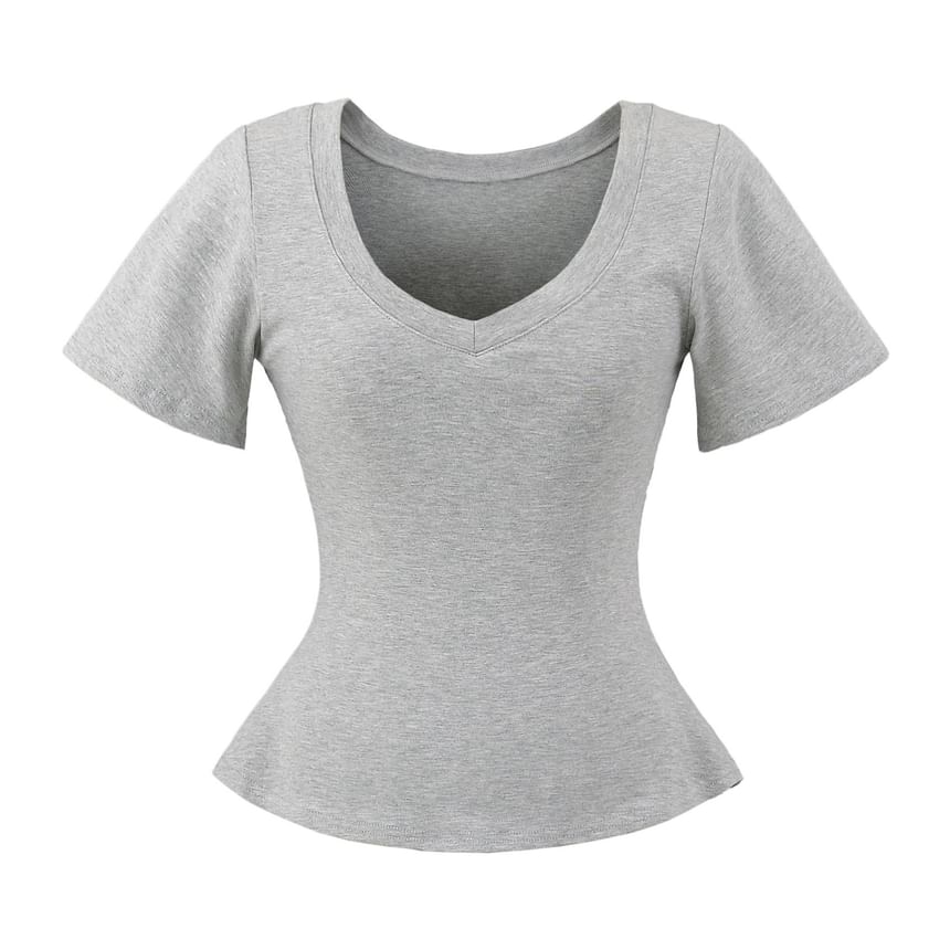 Plain Tee with Short Sleeves and Classic V-Neckline Cut