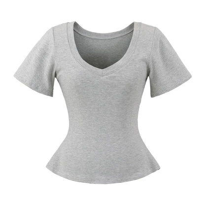 Plain Tee with Short Sleeves and Classic V-Neckline Cut