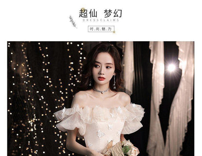 Off Shoulder Plain Bow Detail A-Line Evening Gown (Various Designs)