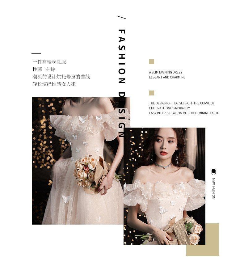 Off Shoulder Plain Bow Detail A-Line Evening Gown (Various Designs)