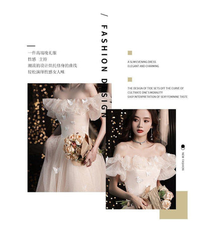 Off Shoulder Plain Bow Detail A-Line Evening Gown (Various Designs)