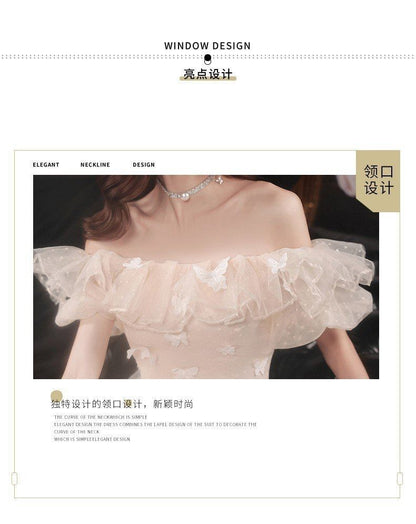 Off Shoulder Plain Bow Detail A-Line Evening Gown (Various Designs)