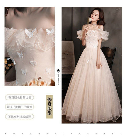 Off Shoulder Plain Bow Detail A-Line Evening Gown (Various Designs)
