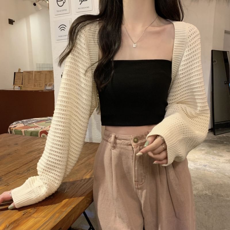 Plain Bolero Cardigan with Lightweight Knit and Versatile Layering Style