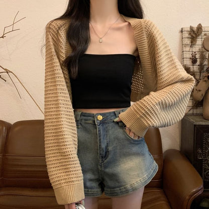 Plain Bolero Cardigan with Lightweight Knit and Versatile Layering Style