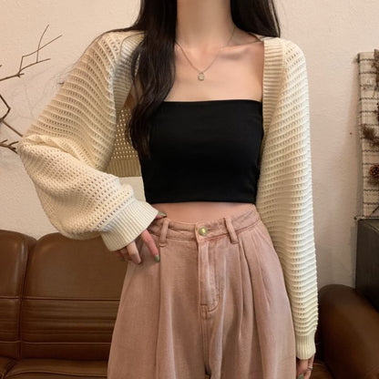 Plain Bolero Cardigan with Lightweight Knit and Versatile Layering Style