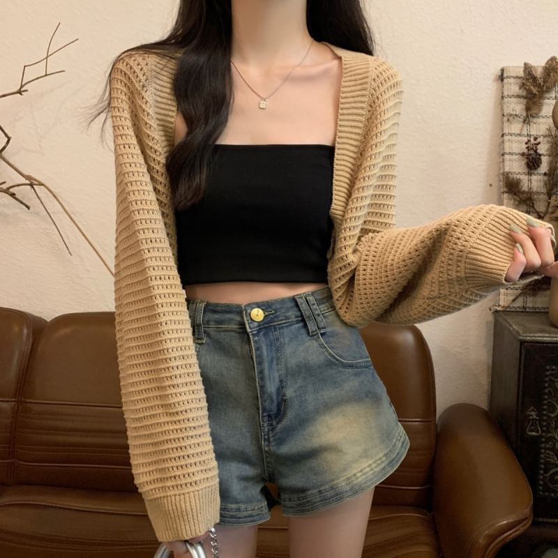 Plain Bolero Cardigan with Lightweight Knit and Versatile Layering Style
