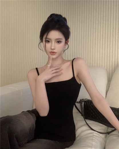 Asymmetrical Slit Padded Camisole Top with Plain Finish and Sleek Cut