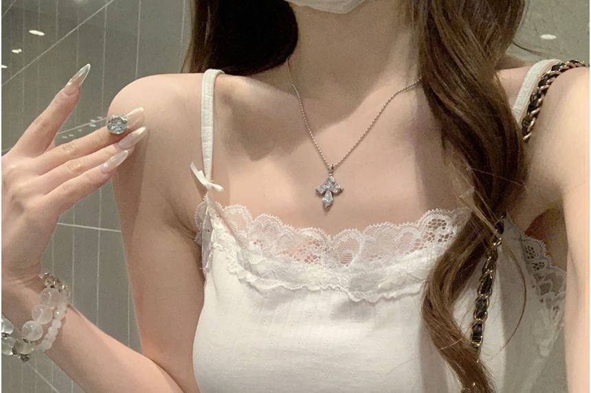 Lace-Trimmed Sleeveless Cami Blouse with Spaghetti Straps