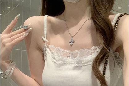 Lace-Trimmed Sleeveless Cami Blouse with Spaghetti Straps