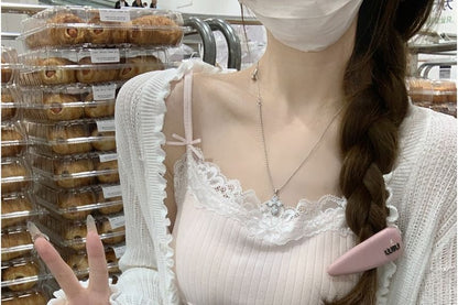 Lace-Trimmed Sleeveless Cami Blouse with Spaghetti Straps