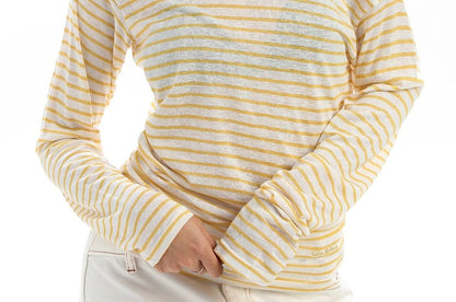 Sheer Striped Off-Shoulder Long-Sleeve T-Shirt