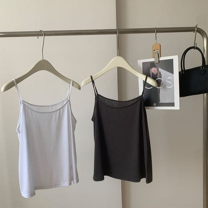 Scoop Neck Plain Camisole Top with Spaghetti Straps and Sleek Minimalist Style