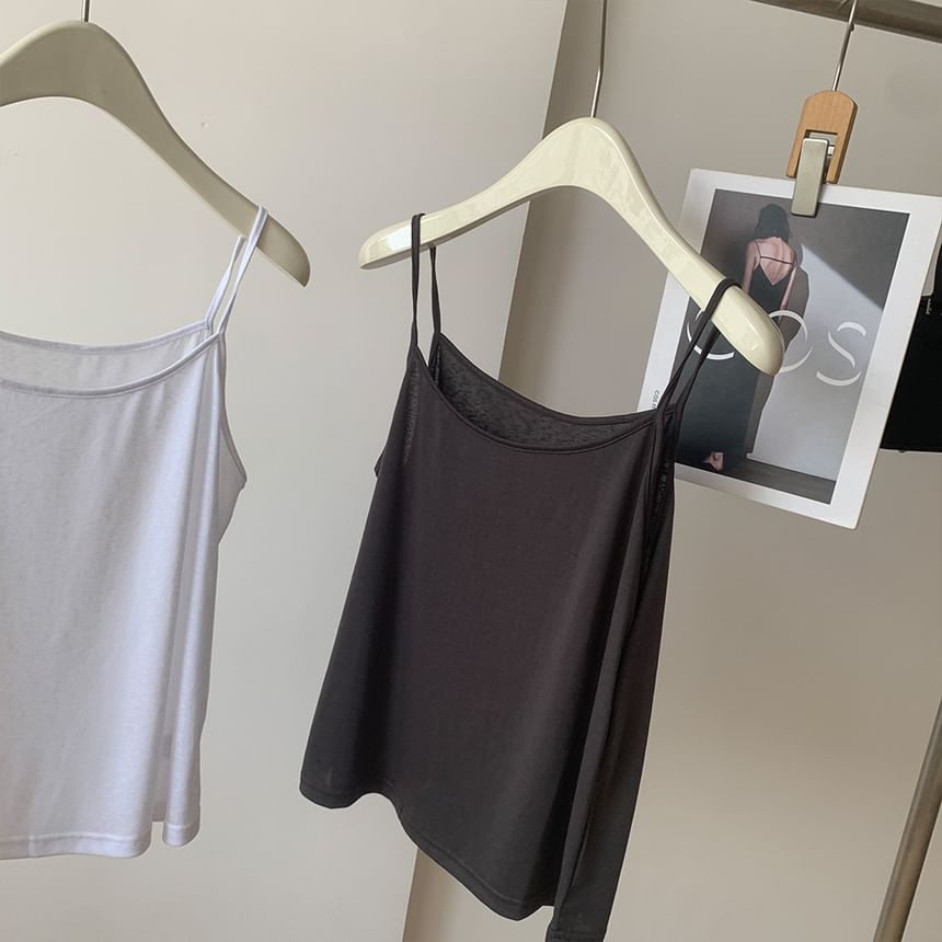 Scoop Neck Plain Camisole Top with Spaghetti Straps and Sleek Minimalist Style