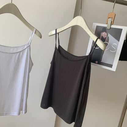 Scoop Neck Plain Camisole Top with Spaghetti Straps and Sleek Minimalist Style