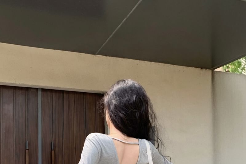 Scoop-Neck Tie-Back Long-Sleeve Tee & High-Waist Mini A-Line Skort
