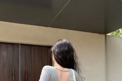 Scoop-Neck Tie-Back Long-Sleeve Tee & High-Waist Mini A-Line Skort