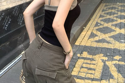 Two-Tone Halter Crop Top with Open Back