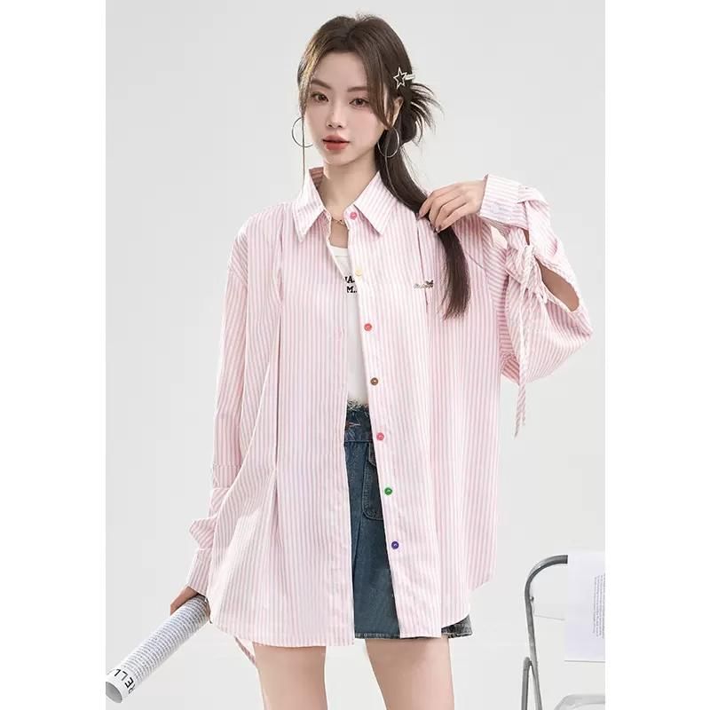 Long-Sleeved Striped Shirt with Pockets