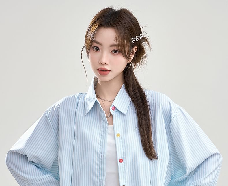 Long-Sleeved Striped Shirt with Pockets