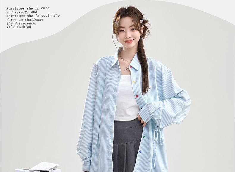 Long-Sleeved Striped Shirt with Pockets