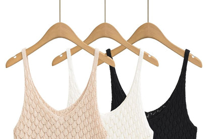 Pointelle Knit V-Neck Plain Cami Top