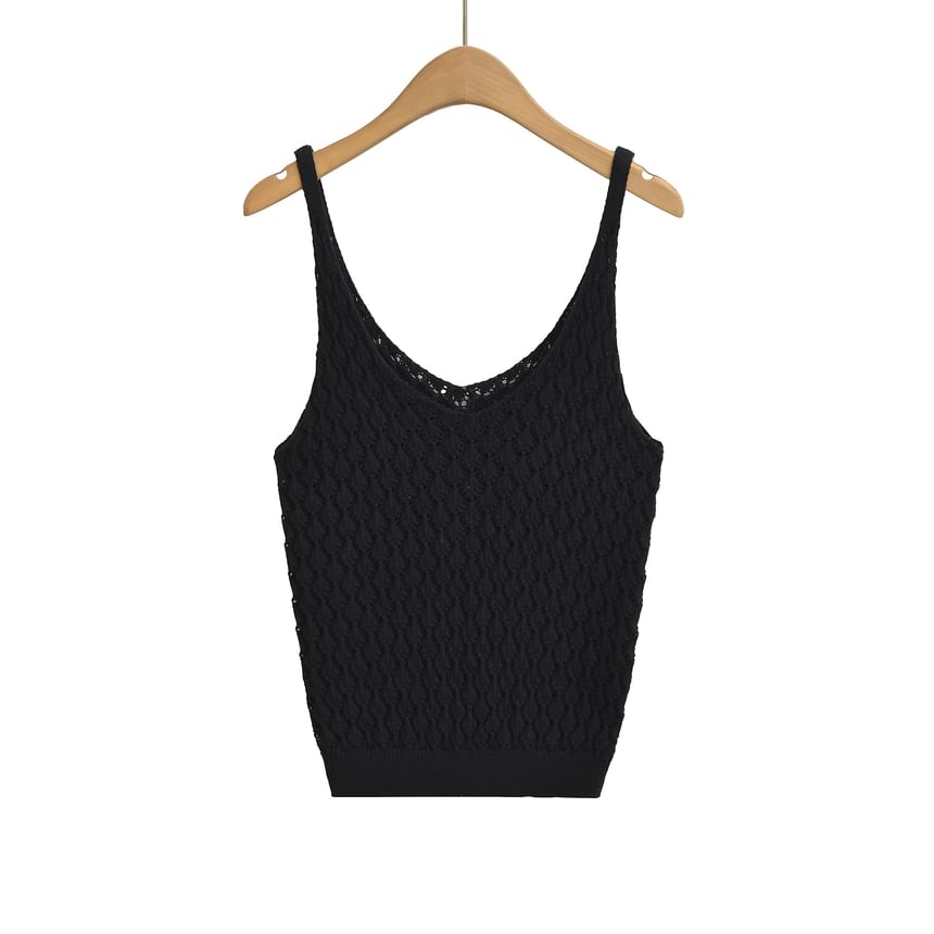 Pointelle Knit V-Neck Plain Cami Top