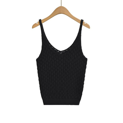 Pointelle Knit V-Neck Plain Cami Top