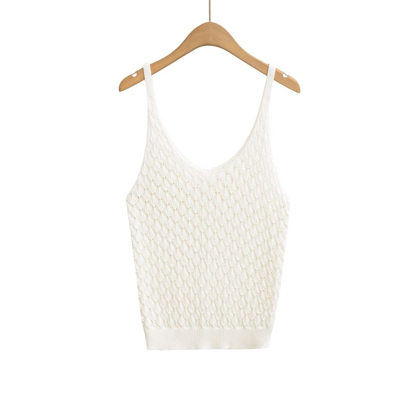 Pointelle Knit V-Neck Plain Cami Top
