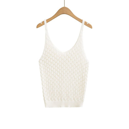 Pointelle Knit V-Neck Plain Cami Top