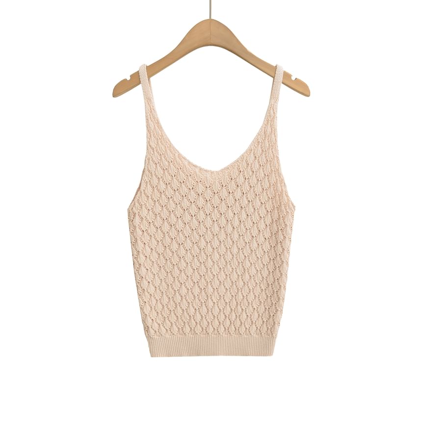 Pointelle Knit V-Neck Plain Cami Top