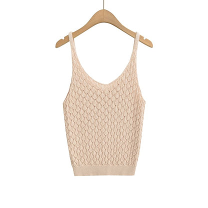 Pointelle Knit V-Neck Plain Cami Top