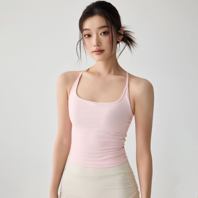 Square-Neck Contrast-Trimmed Cami Blouse with Spaghetti Straps