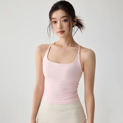 Square-Neck Contrast-Trimmed Cami Blouse with Spaghetti Straps