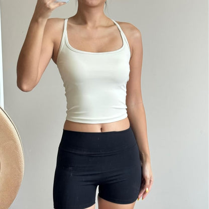 Square-Neck Contrast-Trimmed Cami Blouse with Spaghetti Straps
