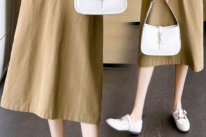 Maternity Frilled Button-Front Stand-Collar Long-Sleeve Blouse & Sleeveless V-Neck Midi Dress