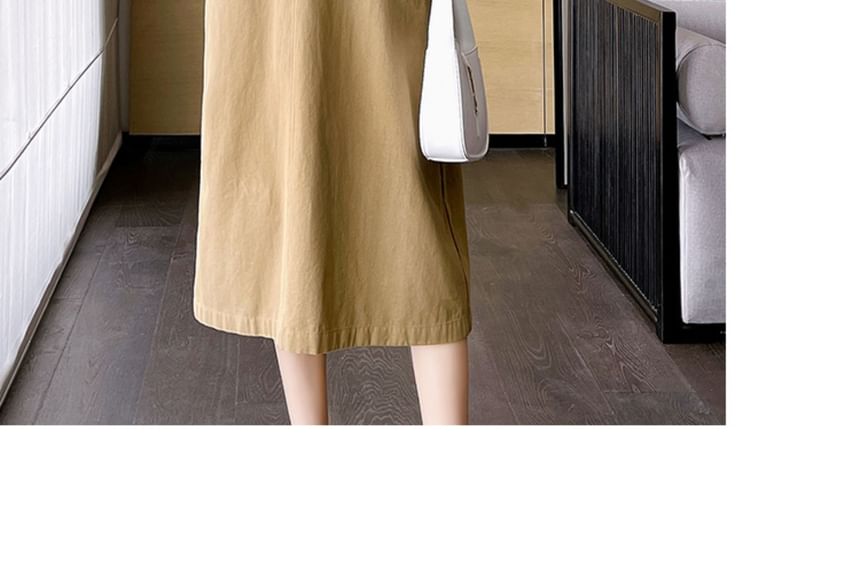 Maternity Frilled Button-Front Stand-Collar Long-Sleeve Blouse & Sleeveless V-Neck Midi Dress