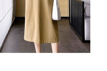 Maternity Frilled Button-Front Stand-Collar Long-Sleeve Blouse & Sleeveless V-Neck Midi Dress