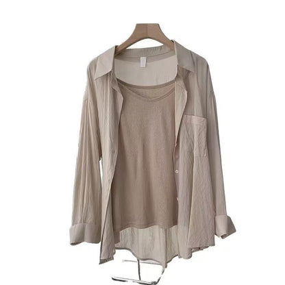 Long-Sleeved Plain Linen Button-Down Shirt