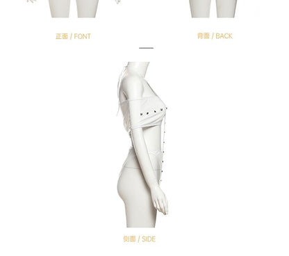 Cold-Shoulder Studded Panel Short-Sleeve Bodysuit & Low-Rise Shorts Set